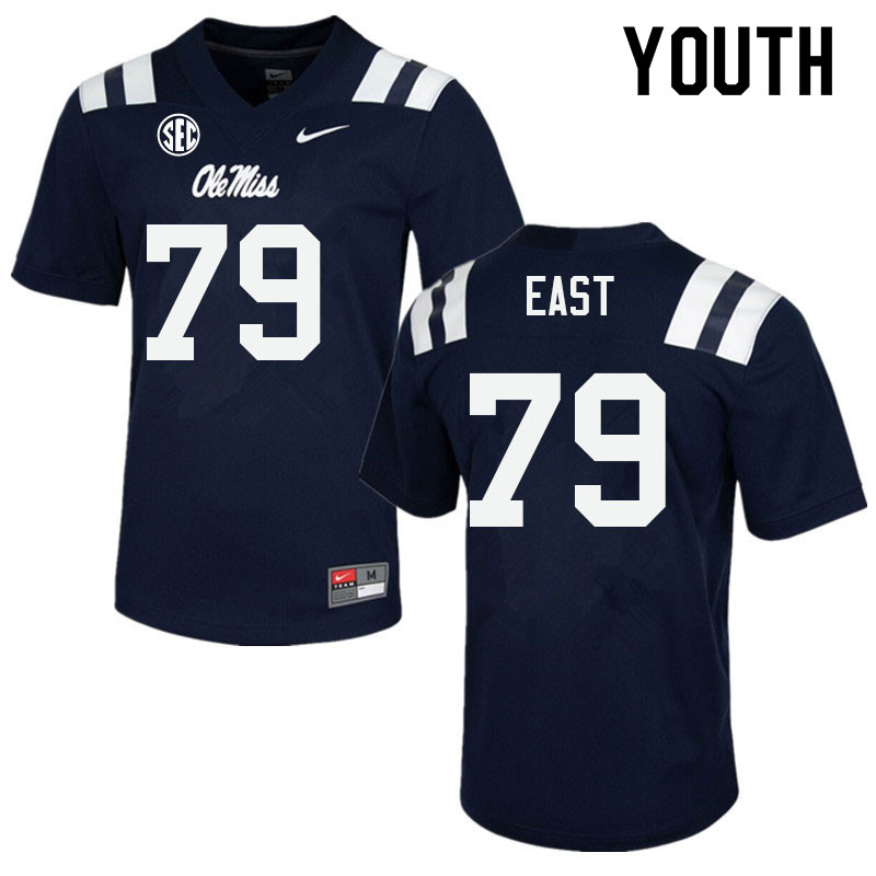 Youth #79 Cam East Ole Miss Rebels College Football Jerseys Sale-Navy